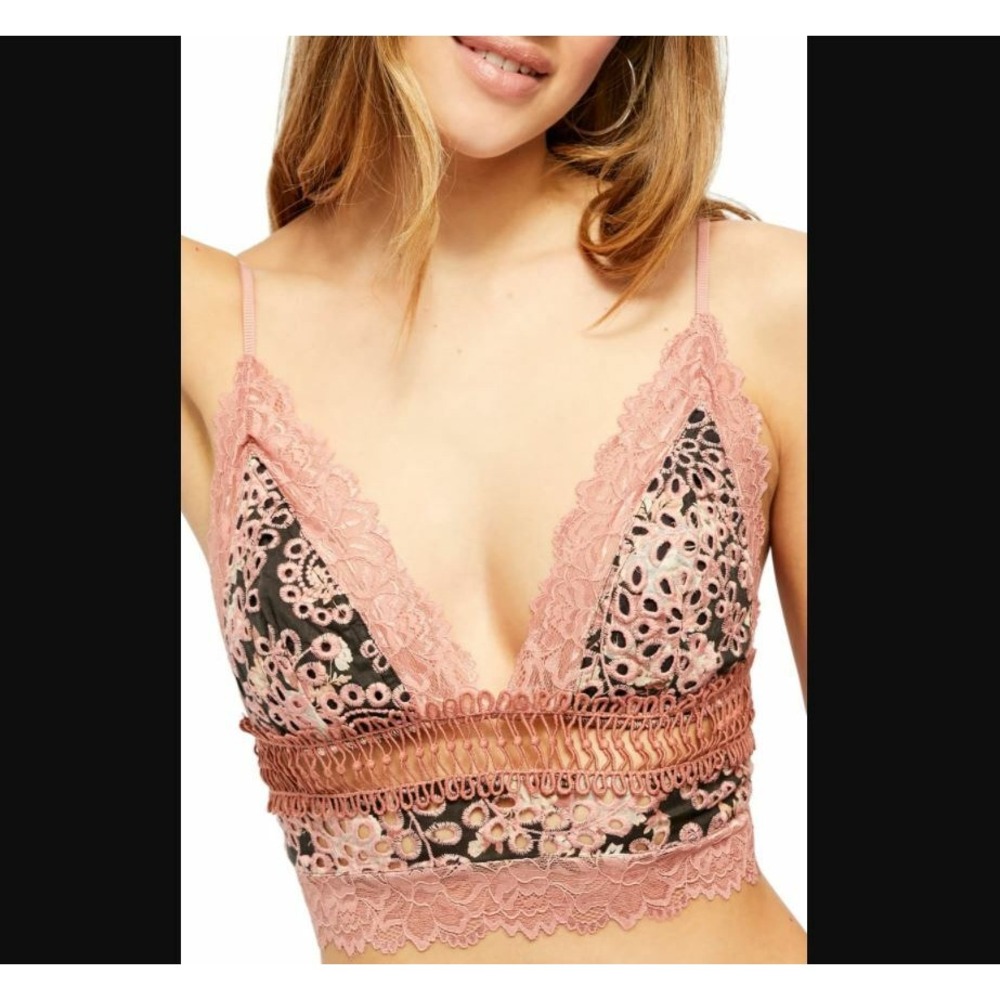 Free‎ People NEW Womens Medium Emma Soft Bra Longline Boho Black Tan ob1121489